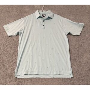 Footjoy Light Blue Flags Mens Medium Polo Shirt Stretch All‎ Over Print